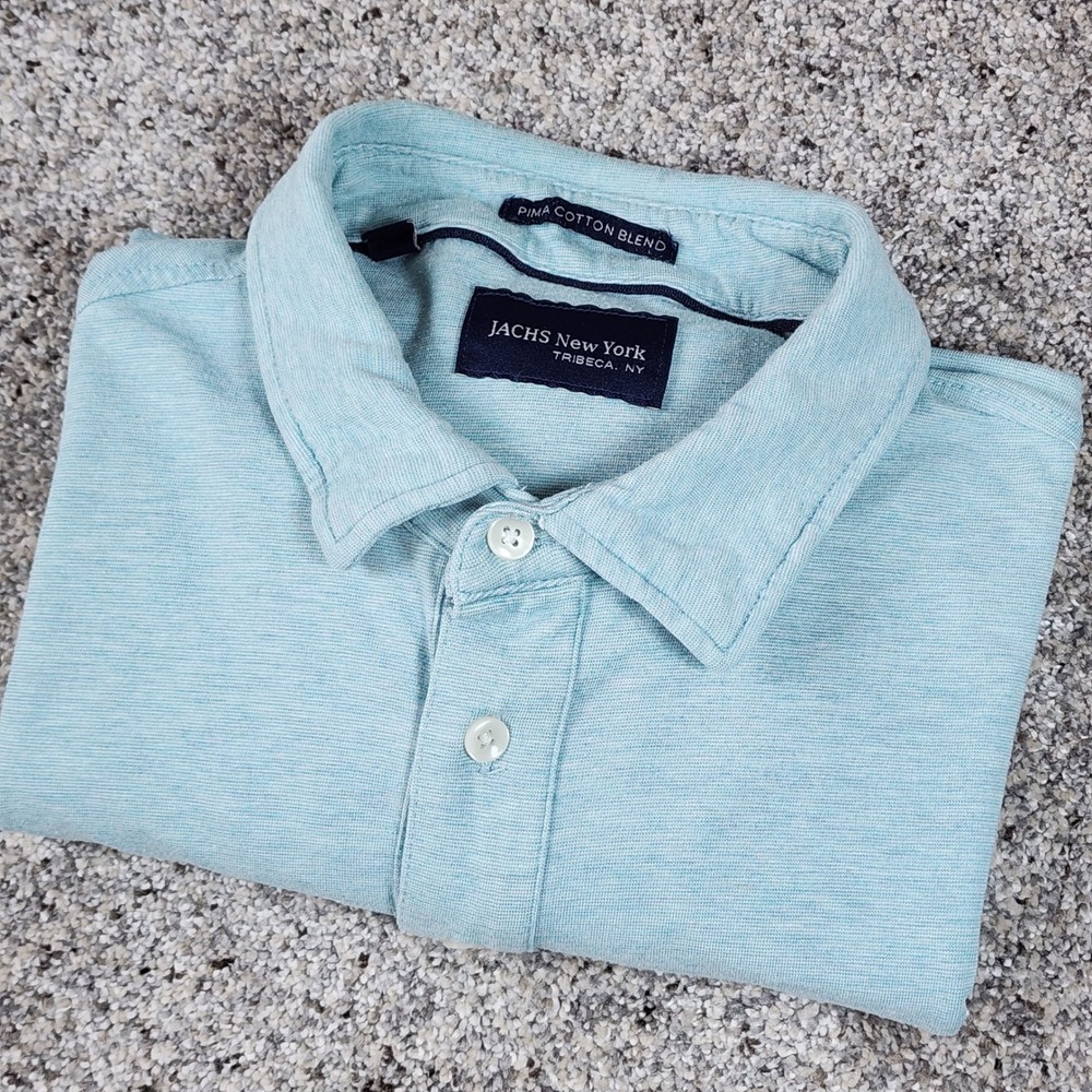 Jachs New York Polo Shirt Mens Medium Blue Pima Cotton Blend Stretch Excellent